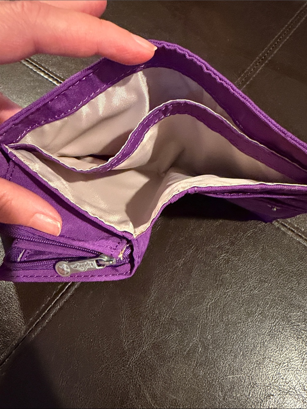 Kipling Purple Trifold Wallet with Fuzzy Monkey Key Charm - Picture 4 of 4